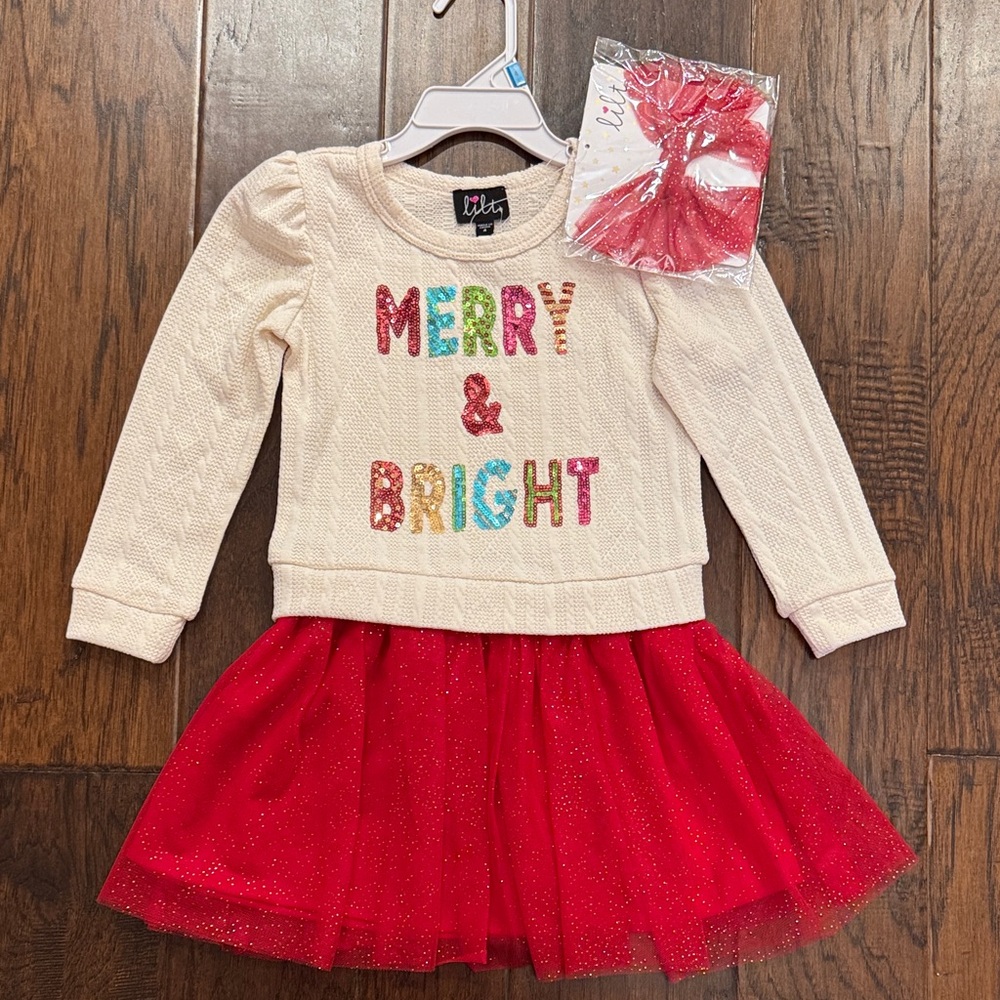Merry & Bright Dress with matching bow sz 4 NWT